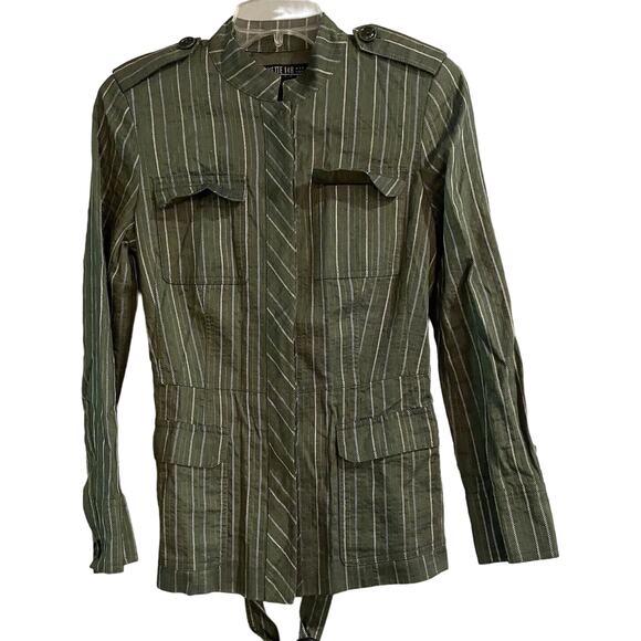 Lafayette 148 Blazer Striped Linen Belted Tie Utility Jacket Womens Size 4 - Picture 1 of 8